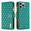 Diamond Lattice Zipper Wallet Leather Flip Phone Case, For iPhone 15 Pro Max, For iPhone 15 Pro, For iPhone 15 Plus, For iPhone 15