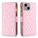 Diamond Lattice Zipper Wallet Leather Flip Phone Case, For iPhone 15 Pro Max, For iPhone 15 Pro, For iPhone 15 Plus, For iPhone 15