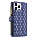 Diamond Lattice Zipper Wallet Leather Flip Phone Case, For iPhone 16 Pro Max, For iPhone 16 Pro, For iPhone 16 Plus, For iPhone 16