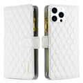 Diamond Lattice Zipper Wallet Leather Flip Phone Case, For iPhone 16 Pro Max, For iPhone 16 Pro, For iPhone 16 Plus, For iPhone 16
