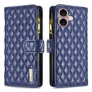 Diamond Lattice Zipper Wallet Leather Flip Phone Case, For iPhone 16 Pro Max, For iPhone 16 Pro, For iPhone 16 Plus, For iPhone 16