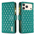 Diamond Lattice Zipper Wallet Leather Flip Phone Case, For iPhone 18 Pro/17 Pro, For iPhone 18 Pro Max/17 Pro Max, For iPhone 17, For iPhone 17 Air