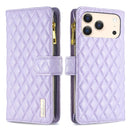 Diamond Lattice Zipper Wallet Leather Flip Phone Case, For iPhone 18 Pro/17 Pro, For iPhone 18 Pro Max/17 Pro Max, For iPhone 17, For iPhone 17 Air