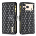 Diamond Lattice Zipper Wallet Leather Flip Phone Case, For iPhone 18 Pro/17 Pro, For iPhone 18 Pro Max/17 Pro Max, For iPhone 17, For iPhone 17 Air