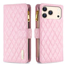 Diamond Lattice Zipper Wallet Leather Flip Phone Case, For iPhone 18 Pro/17 Pro, For iPhone 18 Pro Max/17 Pro Max, For iPhone 17, For iPhone 17 Air