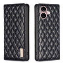 Diamond Lattice Magnetic Leather Flip Phone Case, For iPhone 16 Pro Max, For iPhone 16 Pro, For iPhone 16 Plus, For iPhone 16