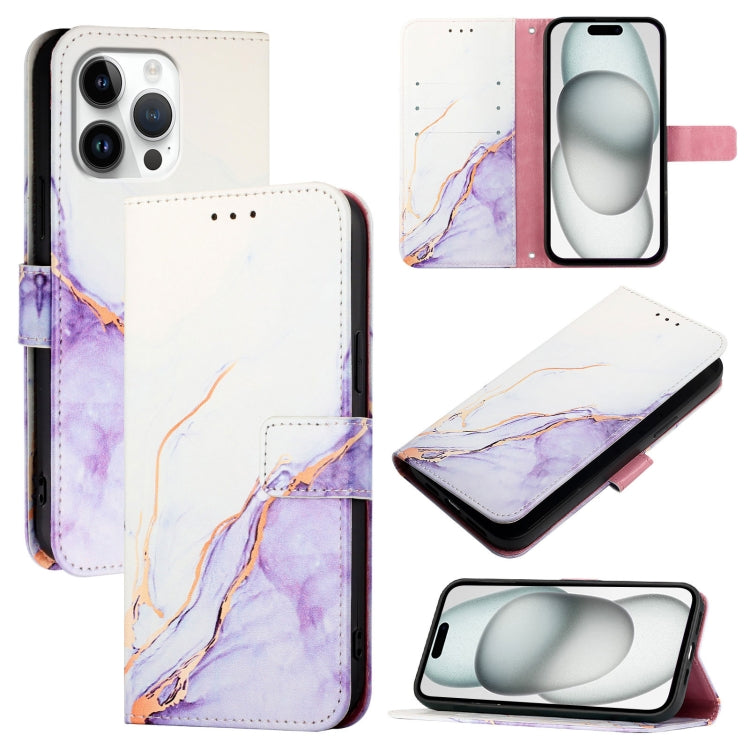 For Apple iPhone 15 Pro Marble Pattern Flip Case Leather Phone Cover