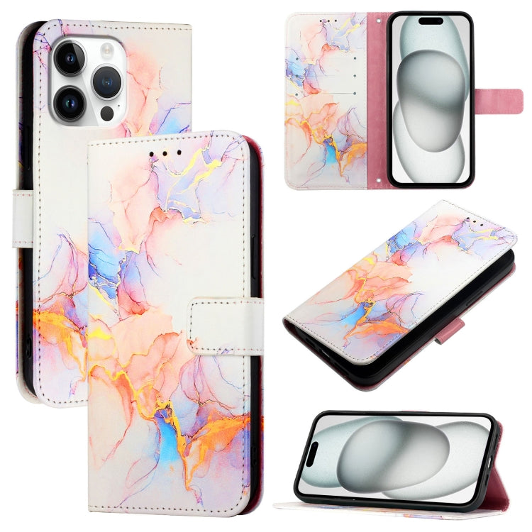 For Apple iPhone 15 Pro Marble Pattern Flip Case Leather Phone Cover