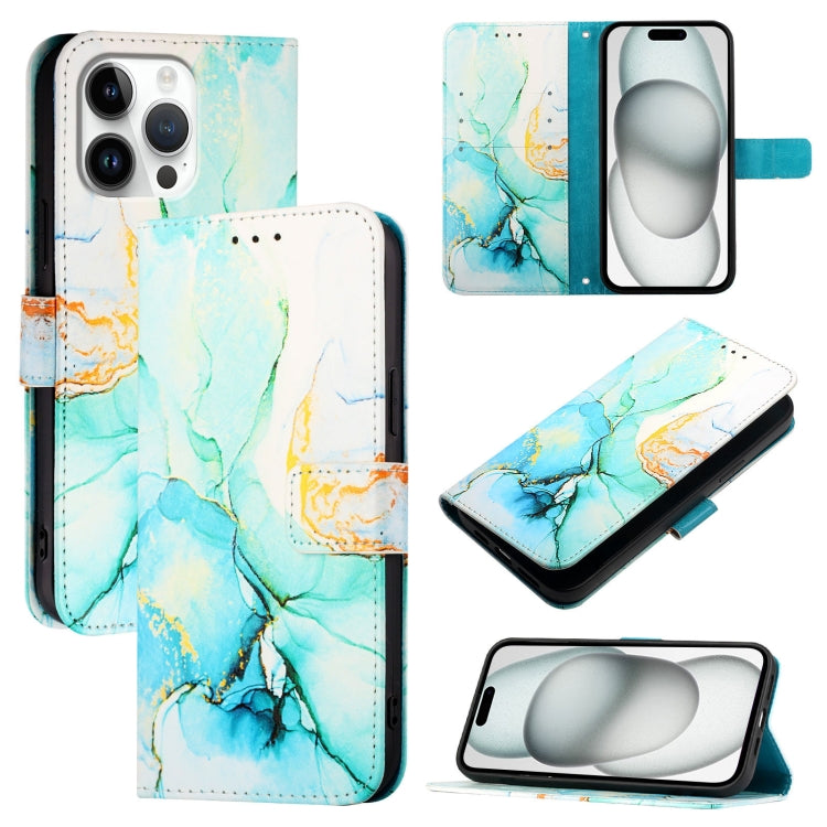 For Apple iPhone 15 Pro Marble Pattern Flip Case Leather Phone Cover