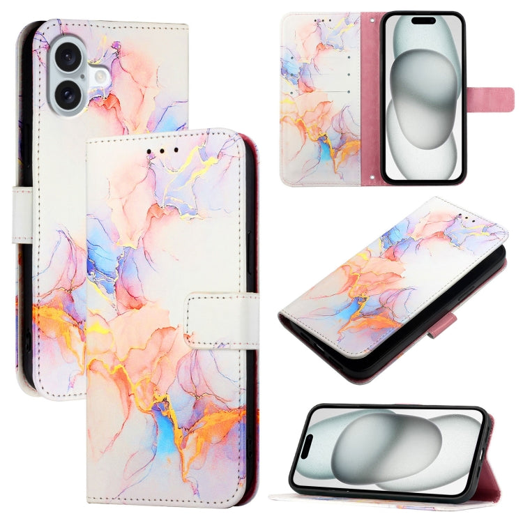 For Apple iPhone 15 Pro Marble Pattern Flip Case Leather Phone Cover