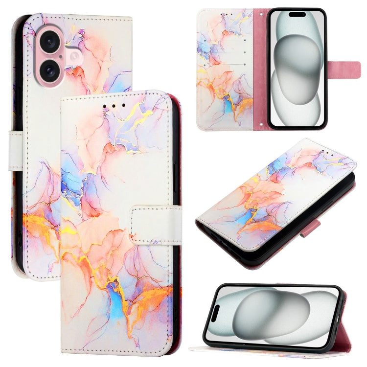 For Apple iPhone 15 Pro Marble Pattern Flip Case Leather Phone Cover