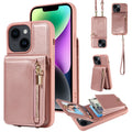 For iPhone 14 Crossbody Lanyard Zipper Wallet Leather Phone Case