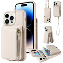 For iPhone 14 Crossbody Lanyard Zipper Wallet Leather Phone Case