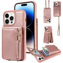For iPhone 14 Crossbody Lanyard Zipper Wallet Leather Phone Case