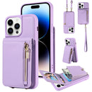 For iPhone 14 Crossbody Lanyard Zipper Wallet Leather Phone Case