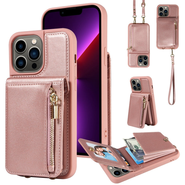 For iPhone 15 Pro Max Crossbody Lanyard Zipper Wallet Leather Phone Case