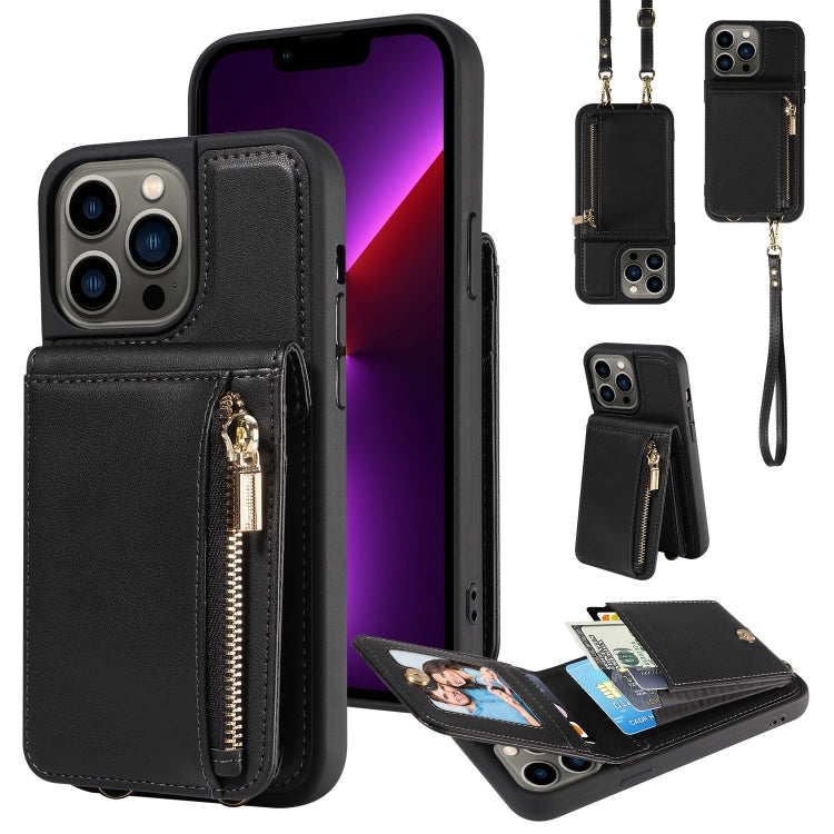 For iPhone 15 Pro Max Crossbody Lanyard Zipper Wallet Leather Phone Case