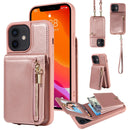 For iPhone 12 / 12 Pro Crossbody Lanyard Zipper Wallet Leather Phone Case