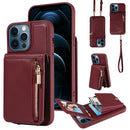 For iPhone 14 Crossbody Lanyard Zipper Wallet Leather Phone Case