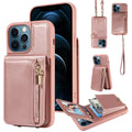 For iPhone 12 Pro Max Crossbody Lanyard Zipper Wallet Leather Phone Case