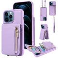 For iPhone 12 Pro Max Crossbody Lanyard Zipper Wallet Leather Phone Case