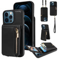 For iPhone 12 Pro Max Crossbody Lanyard Zipper Wallet Leather Phone Case