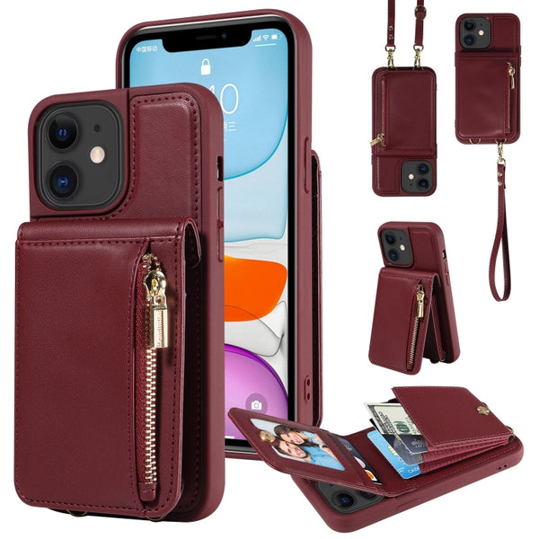 For iPhone 11 Pro Max Crossbody Lanyard Zipper Wallet Leather Phone Case