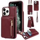 For iPhone 12 / 12 Pro Crossbody Lanyard Zipper Wallet Leather Phone Case