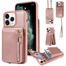 For iPhone 12 / 12 Pro Crossbody Lanyard Zipper Wallet Leather Phone Case