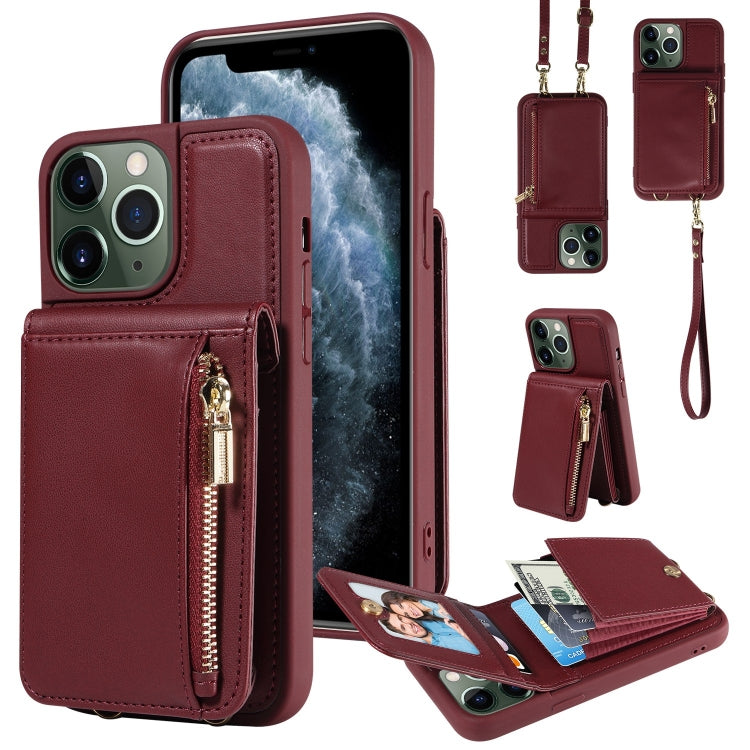 For iPhone 15 Pro Max Crossbody Lanyard Zipper Wallet Leather Phone Case