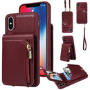 For iPhone 14 Crossbody Lanyard Zipper Wallet Leather Phone Case
