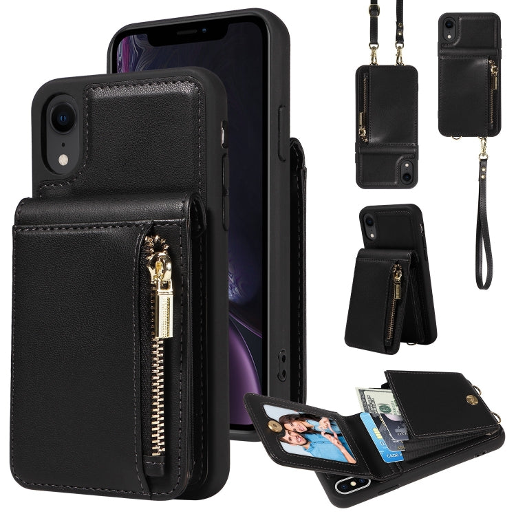 For iPhone 15 Pro Max Crossbody Lanyard Zipper Wallet Leather Phone Case