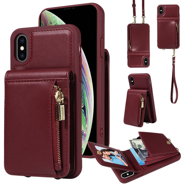 For iPhone 11 Pro Crossbody Lanyard Zipper Wallet Leather Phone Case