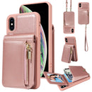 For iPhone 12 / 12 Pro Crossbody Lanyard Zipper Wallet Leather Phone Case