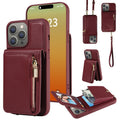 For iPhone 15 Pro Max Crossbody Lanyard Zipper Wallet Leather Phone Case