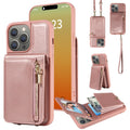 For iPhone 15 Pro Max Crossbody Lanyard Zipper Wallet Leather Phone Case