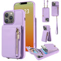 For iPhone 15 Pro Max Crossbody Lanyard Zipper Wallet Leather Phone Case