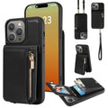 For iPhone 15 Pro Max Crossbody Lanyard Zipper Wallet Leather Phone Case