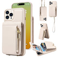 For iPhone 15 Pro Crossbody Lanyard Zipper Wallet Leather Phone Case