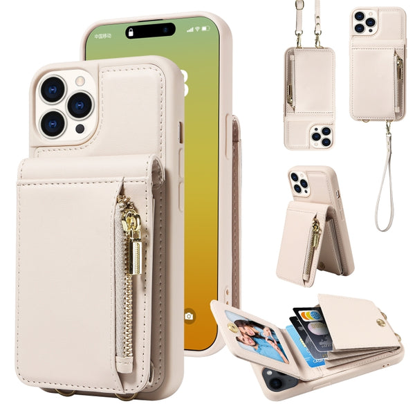 For iPhone 15 Pro Crossbody Lanyard Zipper Wallet Leather Phone Case