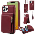 For iPhone 15 Pro Crossbody Lanyard Zipper Wallet Leather Phone Case