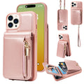 For iPhone 15 Pro Crossbody Lanyard Zipper Wallet Leather Phone Case