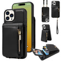 For iPhone 15 Pro Crossbody Lanyard Zipper Wallet Leather Phone Case