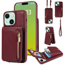For iPhone 13 Crossbody Lanyard Zipper Wallet Leather Phone Case