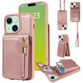 For iPhone 15 Plus Crossbody Lanyard Zipper Wallet Leather Phone Case