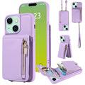 For iPhone 15 Plus Crossbody Lanyard Zipper Wallet Leather Phone Case