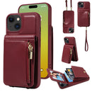 For iPhone 12 / 12 Pro Crossbody Lanyard Zipper Wallet Leather Phone Case