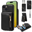For iPhone 12 / 12 Pro Crossbody Lanyard Zipper Wallet Leather Phone Case