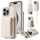 For iPhone 14 Crossbody Lanyard Zipper Wallet Leather Phone Case