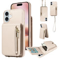 For iPhone 16 Plus Crossbody Lanyard Zipper Wallet Leather Phone Case